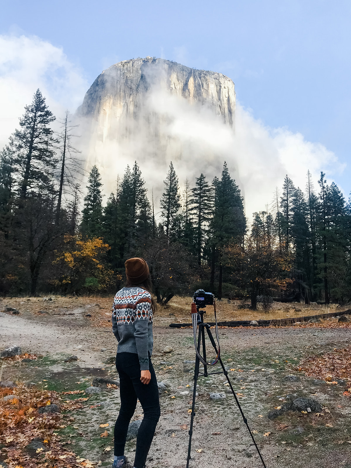 I was standing by our campground where I overlooked the Half Done, a granite dome in Yosemite Valley. I had my camera propped up and ready to take the breathtaking views of clouds surrounding the Half Dome. 