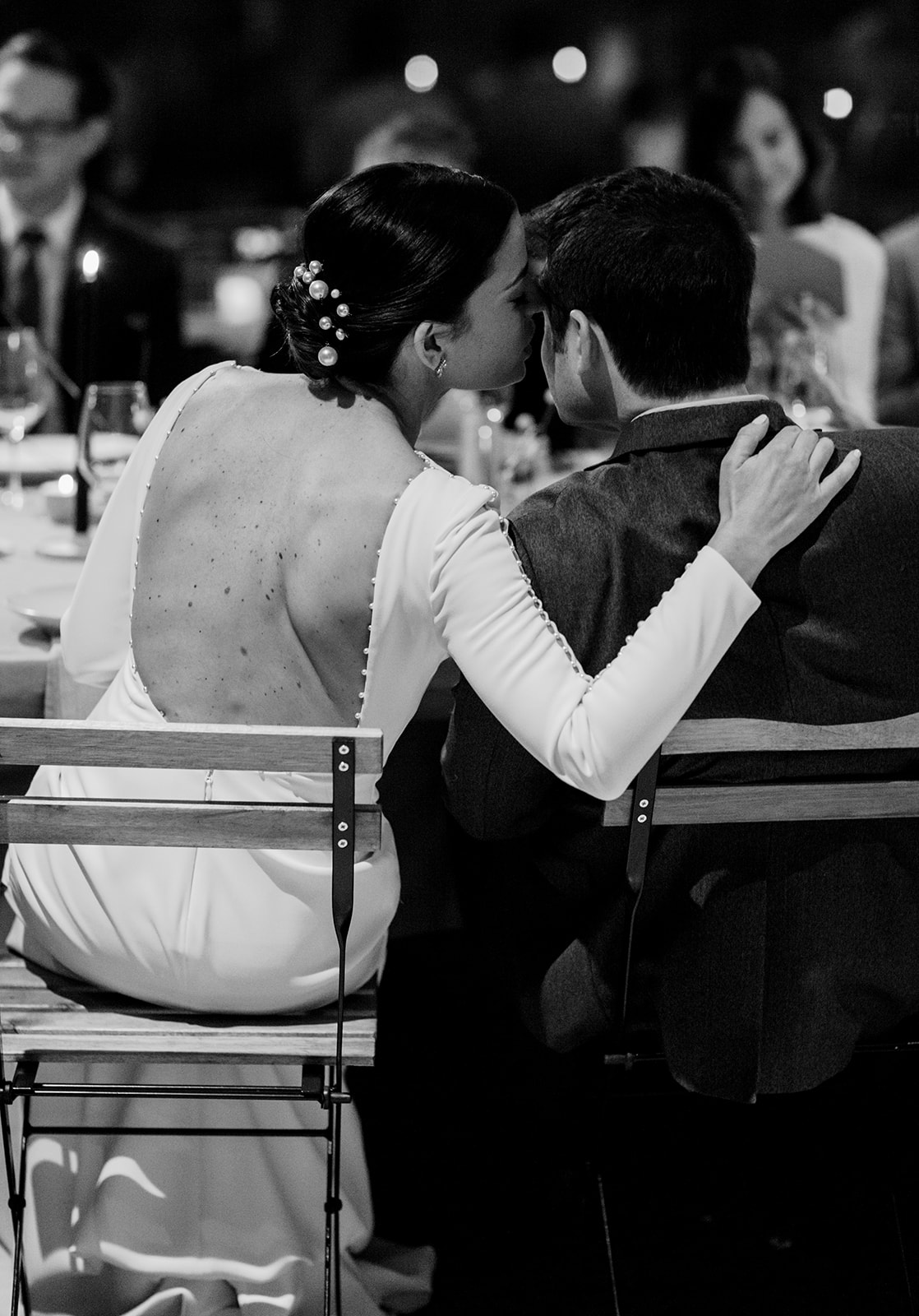 romantic bride and groom photo captured at their intimate wedding reception