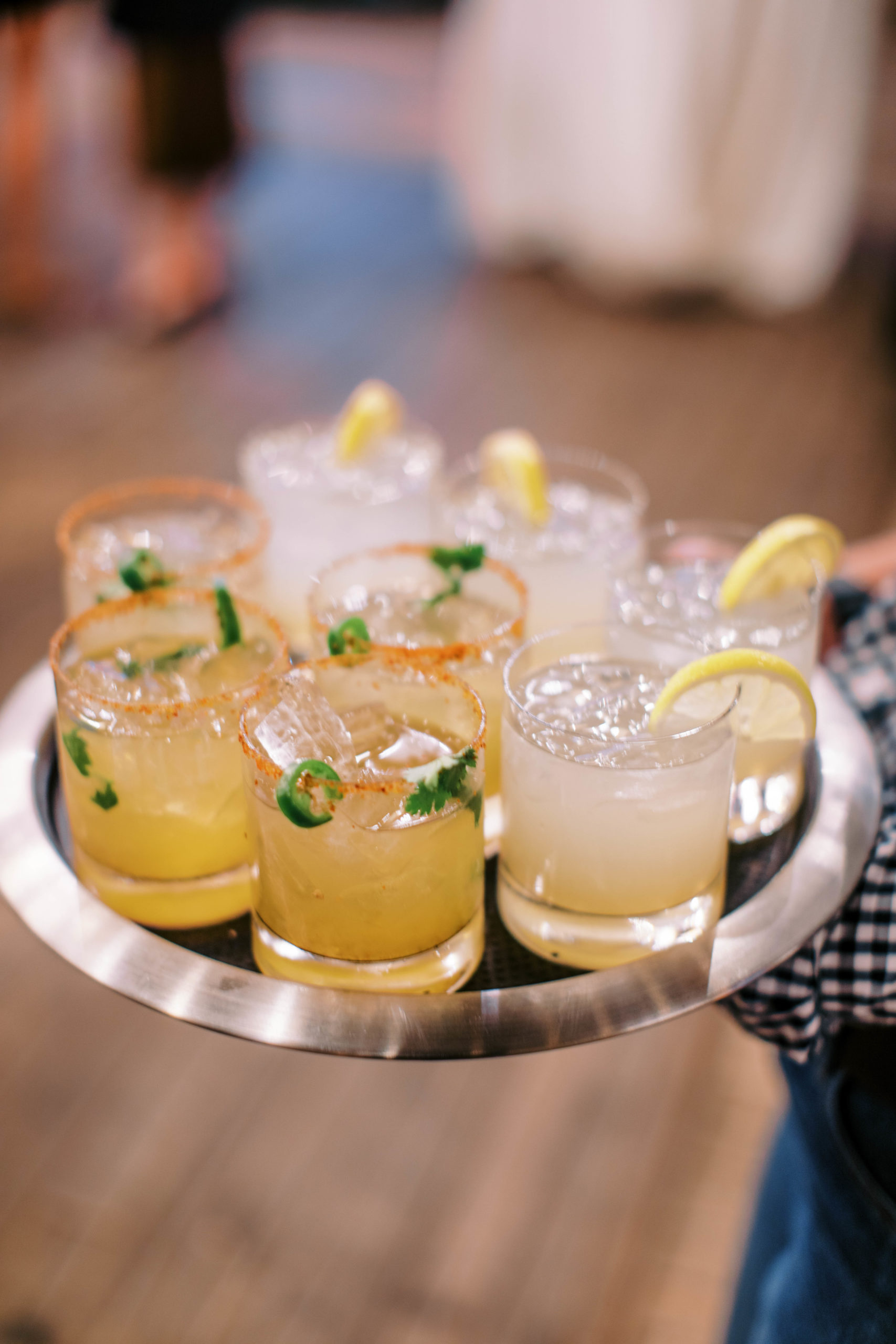 tray of signature wedding drinks at a ranch wedding in utah. photo by megan robinson photography