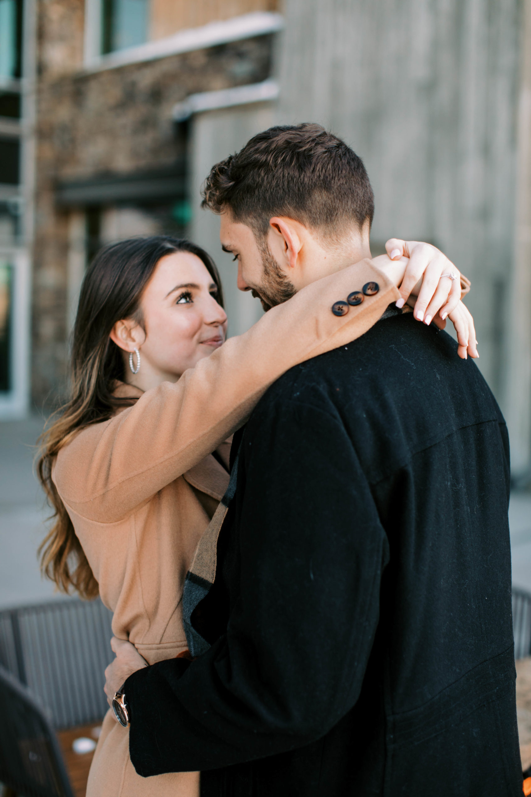 romantic winter engagement photos taken in park city after a surprise proposal at deer valley resort. photo taken by megan robinson photography