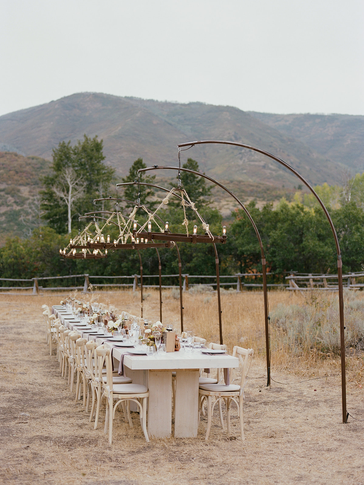 outdoor wedding reception setup a the Utah wedding venue The Lodge at Blue Sky 